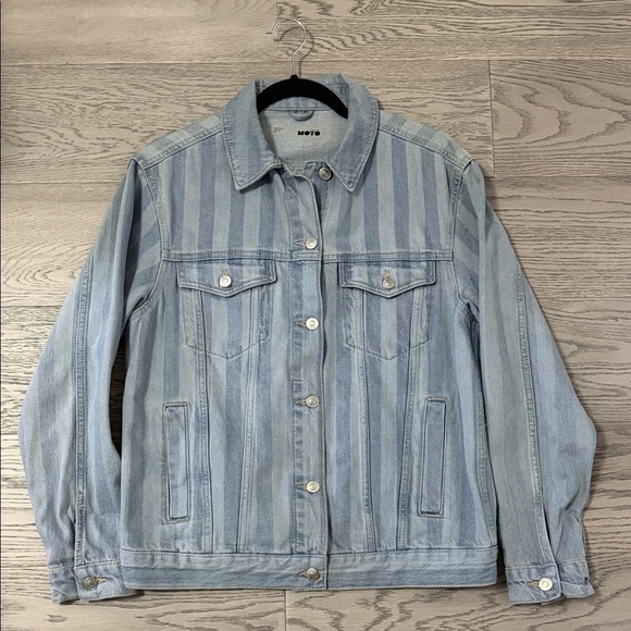 Topshop Jackets & Blazers - Topshop Light Blue Striped Denim Jacket